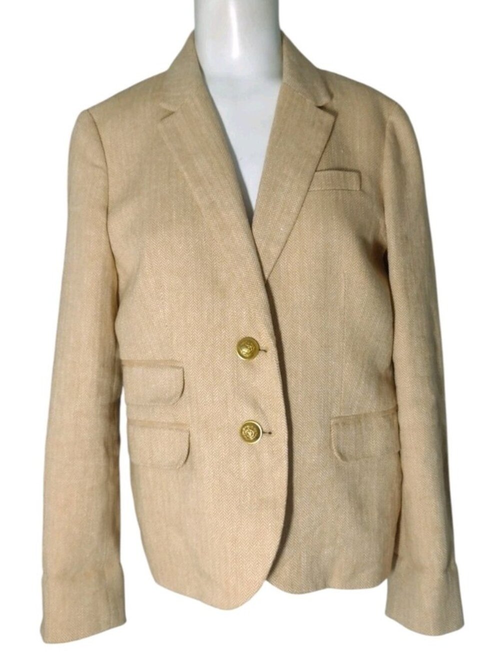 J Crew Dalton Womens Linen Blend Blazer 8 Herringbone Tweed Office Academia Tan